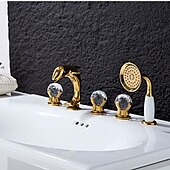 cheap Bathtub Faucets-Basin Faucet Basin Faucet, Total Brass Dolphin Bathroom Faucet, Widespread Sink Faucet, 5 Hole Hot and Cold Water Tap