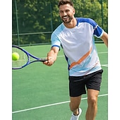 זול חולצת גברים-בגדי ריקוד גברים קולור בלוק סט ספורט חולצות ומכנסיים קצרים סט טניס שרוולים קצרים 2חלקים ייבוש מהיר מתיחה פתילת לחות נושם טניס גולף פיקלבול צווארון עגול קצר מכנסיים קצרים צמרות לבן כחול ים כחול בהיר