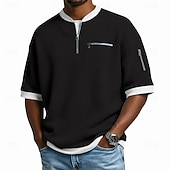  Férfi Gofris póló Tee Top Rövid ujjú Pulóver Fél cipzár Nyár Tömör szín Divat Dizájn Kényelmes Kollázs Színes Cipzáras zseb Hétköznapi Napi Szabadtéri Világoskék Fekete Sötétkék Férfi felső póló