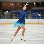 abordables Vestidos de Patinaje Artístico-Vestido de patinaje artístico Mujer Patinaje Sobre Hielo Vestidos Azul Laguna Retazos Espalda Abierta Elástico Entrenamiento Competición Ropa de Patinaje Clásico Cristal / Strass Manga Larga Patinaje