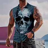  Per uomo Teschio Scheletro Camicia Camicia con Bottoni Maglietta senza maniche Senza Maniche Stile gotico oscuro All'aperto Casual Estate Primavera Collo ripiegato Stampa 3D Due tasche anteriori Nero