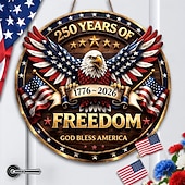  Dřevěná cedule s vlasteneckou cedulí k 250. výročí USA, dekorace na dveře s orlem, Zvonem svobody a Sochou svobody ke Dni nezávislosti, 1776–2026, dekorace na vstupní dveře ke 4. červenci