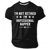  Tricou bărbătesc cu mesajul „Nu sunt pensionar, sunt un profesionist care dormea”, stele, amuzant, umoristic, sarcastic, roșu, grafic, croială standard, cadou de pensionare, casual, relaxare, designer
