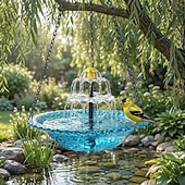 abordables observación de aves y vida silvestre en el patio trasero-Fuente colgante para baño de pájaros con cascada solar, fuente flotante para jardín al aire libre, comedero colgante para pájaros, cuenco para baño de pájaros con cascada de energía solar para