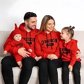 cheap Daily Family Matching-Family Tops Letter Casual Print Red Light Purple Beige Long Sleeve Active Matching Outfits