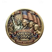  Moeda comemorativa do 250º aniversário dos EUA, celebrando a herança americana com a Estátua da Liberdade e os Pais Fundadores. Uma elegante peça de colecionador.