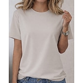  Mujer Talla Grande Talla grande Camiseta Tee 100% Algodón Color sólido Elegante Básico Casual Manga Corta Cuello Barco Escote Redondo Tops regulares Diario Noche SAND Negro Blanco Gris Oscuro Marrón