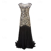 abordables Vestidos de los años 20-Rugido 20s 1920s Hasta el Tobillo Vestidos Vestido de noche Vestido de fiesta de graduación Sin Mangas El gran Gatsby Tallas Grandes Invitado a la boda Lentejuelas Disfraz Mujer Carnaval Mascarada