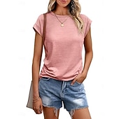 preiswerte Einfarbiges T-Shirt-Damen T Shirt T-Shirt Einfach Mode Stilvoll Klassisch Kurzarm Rundhalsausschnitt Normale Oberteile Täglich Ausgehen Wochenende Blau Schwarz Weiß Hellgrün Rosa Sommer Frühling