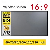  Tela de projeção 16:9 HD 4K, cinza antirreflexo, portátil, para home theater, dobrável, para uso interno e externo, disponível em vários tamanhos: 60, 70, 80, 100, 120 e 130 polegadas, alto contraste.