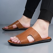 voordelige Vakantiesandalen-Bruine heren slippers met krokodillenprint, open teenslippers, lichtgewicht comfortabele zomerschoenen voor strandvakantie, resort, ontspanning bij het zwembad, reizen en buitenactiviteiten.