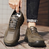 baratos Tênis Casuais-Botas de caminhada masculinas para atividades ao ar livre – mistura de couro sintético e camurça, sola antiderrapante durável, design respirável, perfeitas para aventuras ao ar livre, viagens e uso casual diário.