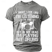 cheap Music &amp; Instrument Graphic T shirts-Men's "In My Head I'm Playing My Drums" Funny Drummer Graphic T-Shirt Percussionist Joke Quote Tee Musician Gift Band Practice Gear Distressed Style Casual Short Sleeve Apparel S-3XL