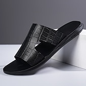 voordelige Vakantiesandalen-Bruine heren slippers met krokodillenprint, open teenslippers, lichtgewicht comfortabele zomerschoenen voor strandvakantie, resort, ontspanning bij het zwembad, reizen en buitenactiviteiten.