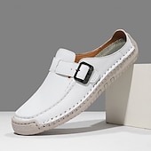 economico Sandali casual-mocassini da uomo con fibbia in similpelle: scarpe slip-on morbide e leggere con suola flessibile, perfette per i viaggi, l'abbigliamento casual quotidiano e il tempo libero estivo
