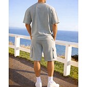 お買い得  トラックスーツ-男性用 トラックスーツ ジョギングスーツ ワークアウトスーツ ドローストリング 2個 ソリッド 運動服セット 夏 春 ブラック ダークブルー ジムトレーニング ジョギング ランニング 吸汗性 高通気性 半袖 スポーツ アクティブウェア マイクロエラスティック レギュラー