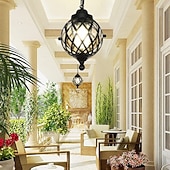 Недорогие Дизайн глобуса-Уличные подвесные светильники, водонепроницаемые, IP23, для крыльца, черная металлическая люстра с прозрачным стеклянным плафоном в железном каркасе, наружный фонарь для входа, патио, интересные идеи для жизни.