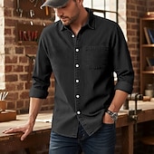 economico camicia da uomo con bottoni-Per uomo Camicia Camicia casual Camicia con Bottoni Camicia cargo Camicia lavata con acido Nero Verde chiaro Vino Blu Viola Manica Lunga Semplice Bavero Casuale Quotidiano Puro Abbigliamento Vintage