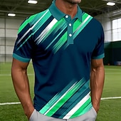  בגדי ריקוד גברים גאומטרי קו חולצות פולו שרוולים קצרים חולצות פולו חולצות עם צווארון יום יומי בגדי ספורט ומנוחה כפתורים קיץ אביב פול כחול אגם תלתן