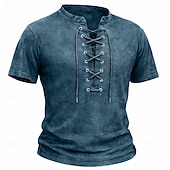 baratos Camiseta Henley Casual-Homens Camisa Henley Camisa 100% algodão com lavagem ácida Manga Curta Tecido Vintage Retro Vintage Casual Estilo vintage Angustiado Henley Casual Primavera Verão Verão Primavera Cinzento Verde