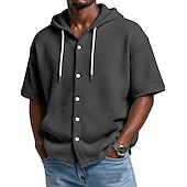 voordelige Smart-casual overhemden voor heren-Voor heren Overhemd Wafel Shirt Normaal shirt Overhemd met knopen Wit Korte mouw Effen Kleur Effen Capuchon Casual Dagelijks Lapwerk Kleding Vakantie Modieus Casual