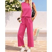 abordables Survêtements-Femmes Ensembles de survêtements à enfiler Survêtement 2 pièces Tenues de détente Cordon de serrage avec poche Couleur Unie Ensemble de vêtements de sport Été Printemps Bleu marine Noir Entraînement