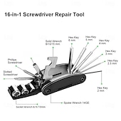 abordables Outillage à main-Kit d'outils de réparation portable 16 en 1 pour vélos, motos et motos : clé hexagonale, tournevis pour pneus et outils de réparation pour écrous et pneus.