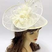 billige Fascinatorer-fascinators Sinamay Bryllup Bursdag Elegant Årgang søt stil Med Perledetaljer Tyll Hodeplagg Hodeplagg