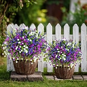 זול פרח מלאכותי-20 חבילות פרחים מלאכותיים לחוץ צמחים מלאכותיים ירק חיצוני דמוי עץ תאשור ללא דהייה שיחים מפלסטיק לעיצוב הבית גינת חווה (מעורב, 3 צבעים מג'נטה סגול לבן)