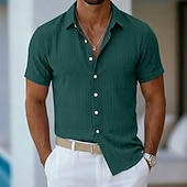 cheap Men's Button Up Shirts-Men's Shirt Summer Shirt Casual Shirt Beach Shirt Button Up Shirt Navy Blue Short Sleeve Plain Lines / Waves Lapel Casual Streetwear Clothing Apparel Fashion Casual Comfortable Smart Casual