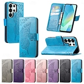 cheap 2026 Samsung Galaxy S26 Series-Phone Case For Samsung Galaxy S26 S26 Plus S26 Ultra Wallet Case Flip Cover with Wrist Strap Kickstand Butterfly Retro TPU PU Leather