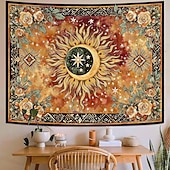 Недорогие Настенные гобелены-Винтажный гобелен с изображением небесного солнца, подсолнуха, знаков зодиака, астрологии, гороскопа, изысканное цветочное панно, эстетичный декор комнаты, спальни, гостиной.