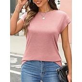 preiswerte Einfarbiges T-Shirt-Damen T Shirt T-Shirt Einfach Mode Stilvoll Klassisch Kurzarm Rundhalsausschnitt Normale Oberteile Täglich Ausgehen Wochenende Blau Schwarz Weiß Hellgrün Rosa Sommer Frühling