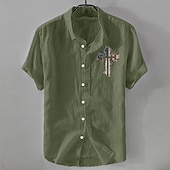  Pánské Lněná košile Košile pro volný čas Bavlněná lněná košile Košile na knoflíky Vzor Plážové Dovolená Černá Bílá Světle zelená Světlá růžová Krátký rukáv Klopa Léto Oblečení S přezkou