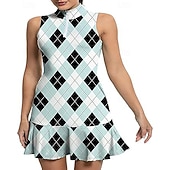 お買い得  女性のドレス-女性用 グラフィック レオパード 幾何学模様 テニスドレス ショートパンツ付き スポーツドレス ゴルフポロドレス ノースリーブ ラッフル パッチワーク クォータージップ 弾性ある モイスチャーコントロール 高通気性 テニス ゴルフ バドミントン スタンドカラー ドレス レッドとブラック フォレストグリーン バイオレット テニスウェア