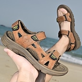 billige Utendørs sandaler-herre brune utendørssandaler justerbare sportssandaler med borrelås åpen tå komfortable tursko for fotturer, reiser, strandferie, camping, utendørseventyr og sommerens daglige bruk