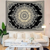 baratos Tapeçarias de Parede-tapeçaria de parede com mandala floral em tons pastel de rosa aquarela, estilo boho romântico, com guirlanda de flores pêssego, ideal para decoração de quarto ou dormitório feminino.