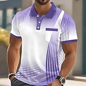 voordelige Heren Geometrisch Polo-Voor heren Abstract Meetkundig Poloshirts Korte mouw Poloshirt Overhemden met kraag Casual Buiten Sportkleding Alledaagse kleding 3D-afdrukken Knop Lente zomer blauw Rood Paars