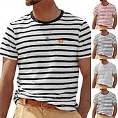preiswerte Basic-T-Shirts-Herren T Shirt Kurzarmshirt T-Shirt Kurzarm Rundhalsausschnitt Sommer Frühling Gestreift Horizontale Streifen Mode Streetwear Stilvoll Patchwork Farbblock Streifen Lässig Täglich Outdoor Schwarz Rote