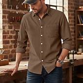 economico camicia da uomo con bottoni-Per uomo Camicia Camicia casual Camicia con Bottoni Camicia cargo Camicia lavata con acido Nero Verde chiaro Vino Blu Viola Manica Lunga Semplice Bavero Casuale Quotidiano Puro Abbigliamento Vintage