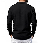 cheap Men's Classic Polo-Men's Linen Shirt Polo Shirts Casual Street Lapel Long Sleeve Basic Modern Plain Buttons Spring Fall Regular Fit Black White Navy Blue Khaki Dark Grey Army Green Linen Shirt