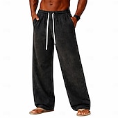 baratos calça casual-SoftFade™ Calças Masculinas Calças Casuais 100% Algodão Calças Largas Calças Lavadas em Ácido Com Corda Perna Larga Cor Sólida Conforto Comprimento Total Casual Diário Moda de Rua Fashion Retro