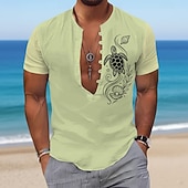 ieftine Print oceanic-Bărbați Scoică Țestoase Creaturi marine Cămașă popover Cămașă cu guler bandă Cămașă hawaiană Manșon scurt Hawaiană Casual Zilnic Vacanta la plaja Vară Primăvară Fără Guler Imprimare 3D Albastru