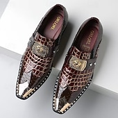 cheap Loafers-Men's Dark Brown Faux Leather Monk Strap Shoes – Croc Embossed Dress Shoes, Business, Wedding &amp; Formal Wear