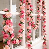 abordables Flores artificiales-Guirnalda de rosas artificiales dobles de primavera de 196,8 pulgadas (2 piezas), extralarga, de 196,8 pulgadas (50 cm). Ideal para arcos florales y arreglos para el Día de San Valentín, bodas,