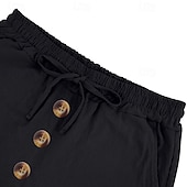 cheap Holiday-Men's Shorts Linen Shorts Summer Shorts Beach Shorts Drawstring Elastic Waist Buttons Plain Solid Comfort Breathable Knee Length Daily Outdoor Beach Vacation Fashion Black White Inelastic