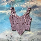 billige Topper-Kostymer i middelalderstil Renessanse Cottagecore Korsett Bodice Viking Bonde Blondér Blomstret Kostyme Dame Keltisk fantasi Halloween Karneval Ytelse LARP Ren Faire Voksne Korsett