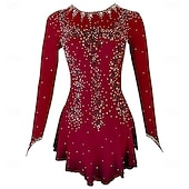 cheap Figure Skating Dresses-Figure Skating Dress Girls' Ice Skating Dress Violet White Yellow Patchwork Thumbhole Stretchy Training Competition Skating Wear Classic Crystal / Rhinestone Long Sleeve Ice Skating Figure Skating