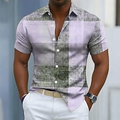 voordelige Geometrisch patroon-Voor heren Geometrisch Kleurenblok Lapwerk Overhemd Overhemd met knopen Casual overhemd Korte mouw Mode-casual Streetwear Vakantie Lente Herfst Strijkijzer 3D-afdrukken shirts met kraag blauw Taling