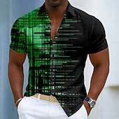 ieftine Model Geometric-Bărbați Geometric Γραμμή Artă abstractă Cămașă Camașă cu nasturi Manșon scurt Moda Casual Zilnic În aer liber Vacanță Vară Primăvară Răsfrânt Imprimare 3D Cămașă de in Negru / Verde Negru și Albastru